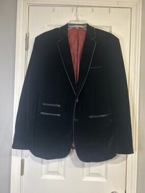 Black Velvet Men's Blazer with Contrast Piping